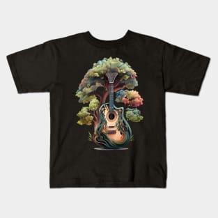 Acoustic Guitar Tree Of Life Guitar Player Nature Guitarist Kids T-Shirt